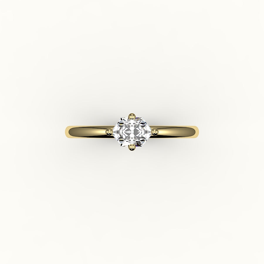 Engaste de anillo solitario con corte hexagonal este-oeste