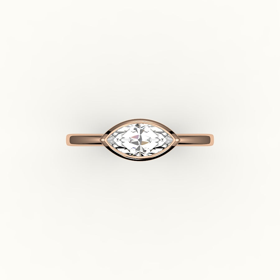 Engaste de anillo con bisel de corte marquesa este-oeste