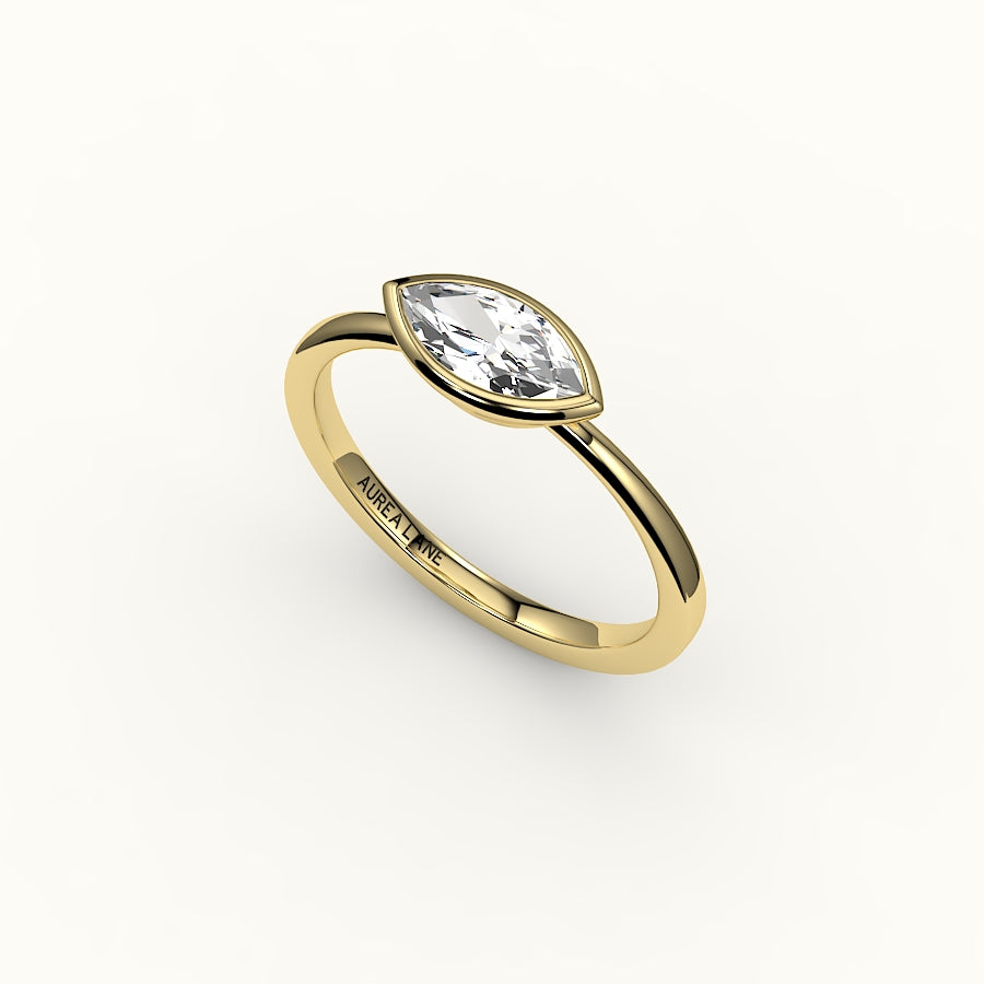 Engaste de anillo con bisel de corte marquesa este-oeste