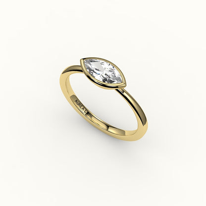 Engaste de anillo con bisel de corte marquesa este-oeste