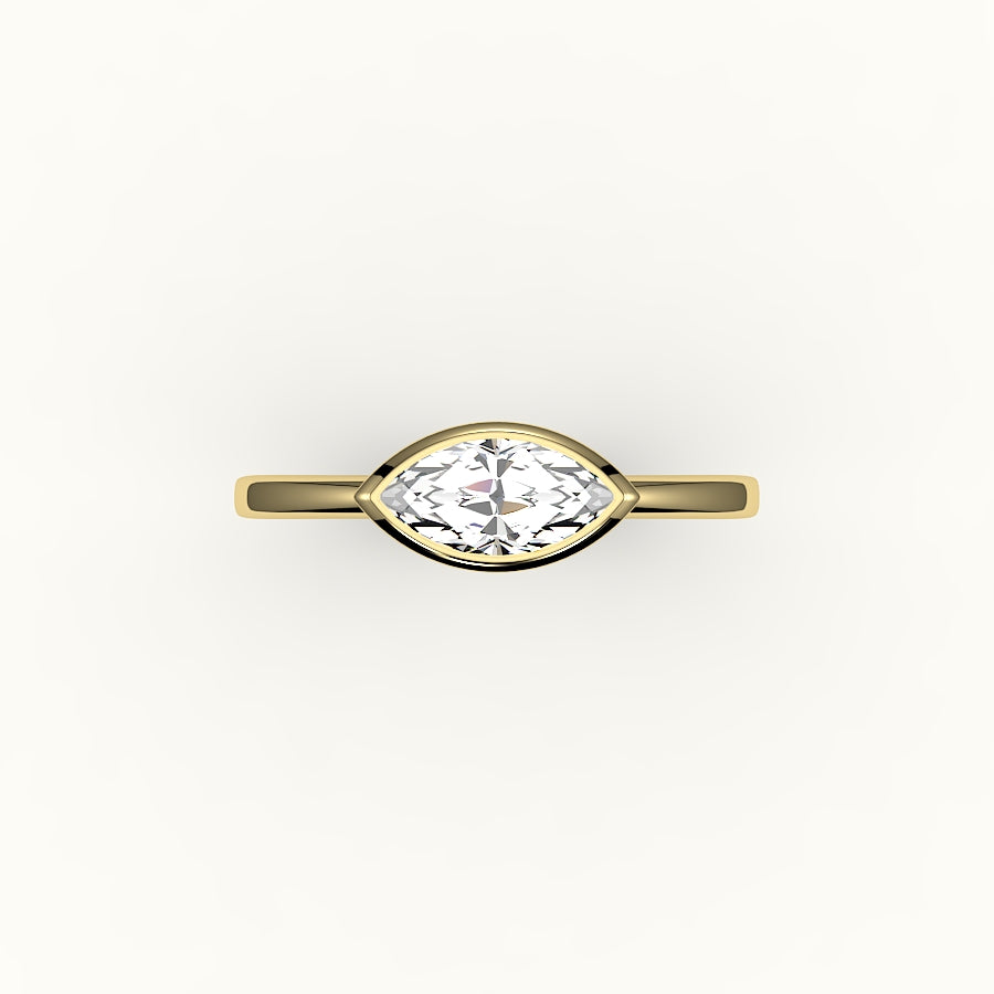 Engaste de anillo con bisel de corte marquesa este-oeste