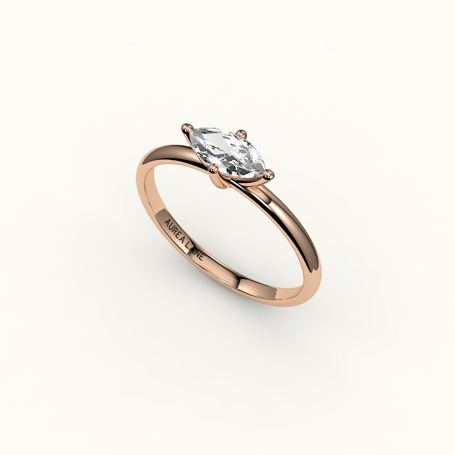 Engaste de anillo solitario de corte marquesa este-oeste