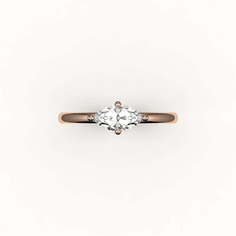 Engaste de anillo solitario de corte marquesa este-oeste