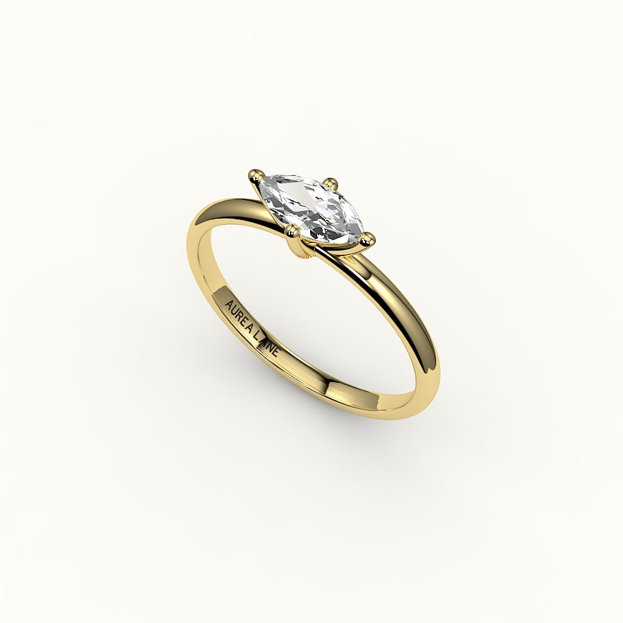 Engaste de anillo solitario de corte marquesa este-oeste