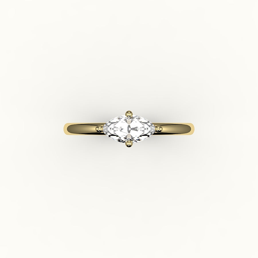 Engaste de anillo solitario de corte marquesa este-oeste