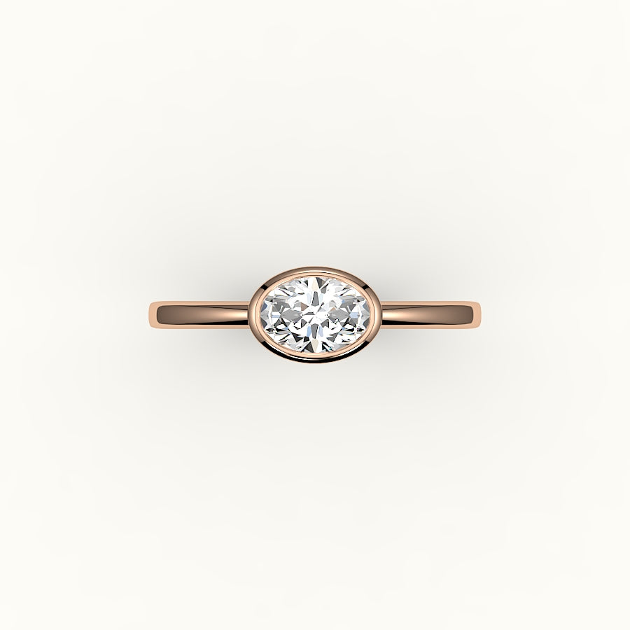 Engaste de anillo con bisel ovalado este-oeste