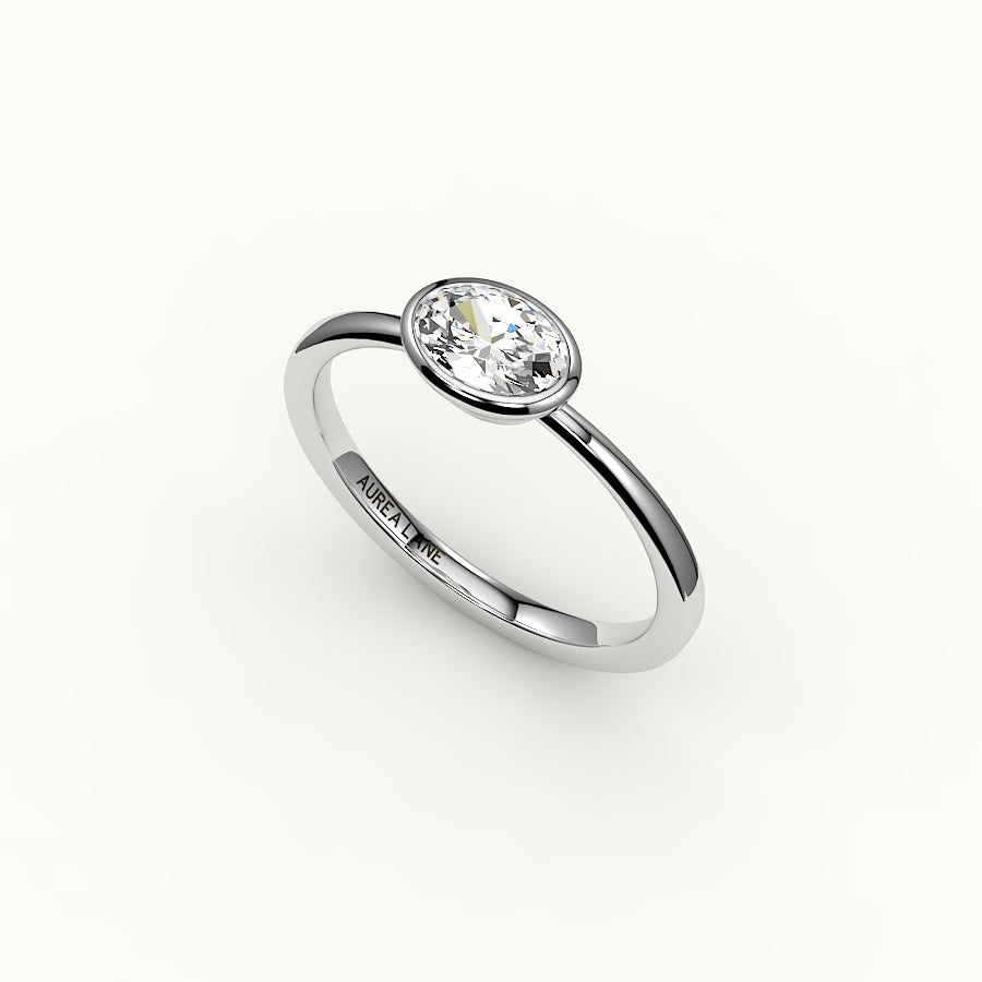 Engaste de anillo con bisel ovalado este-oeste