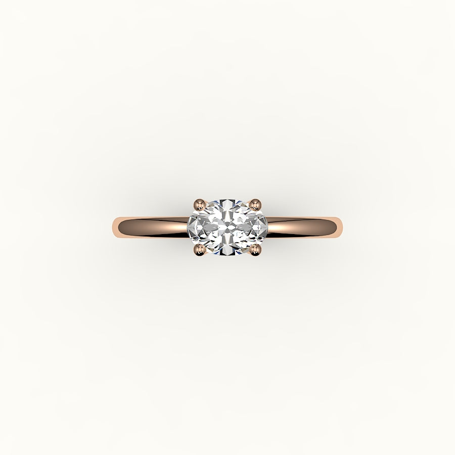 Engaste de anillo solitario ovalado este-oeste