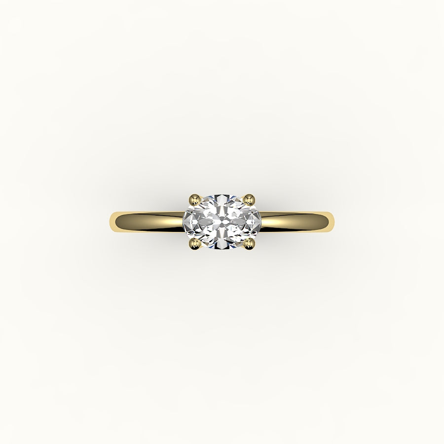 Engaste de anillo solitario ovalado este-oeste