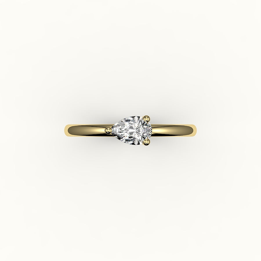 Engaste de anillo solitario de corte pera este-oeste