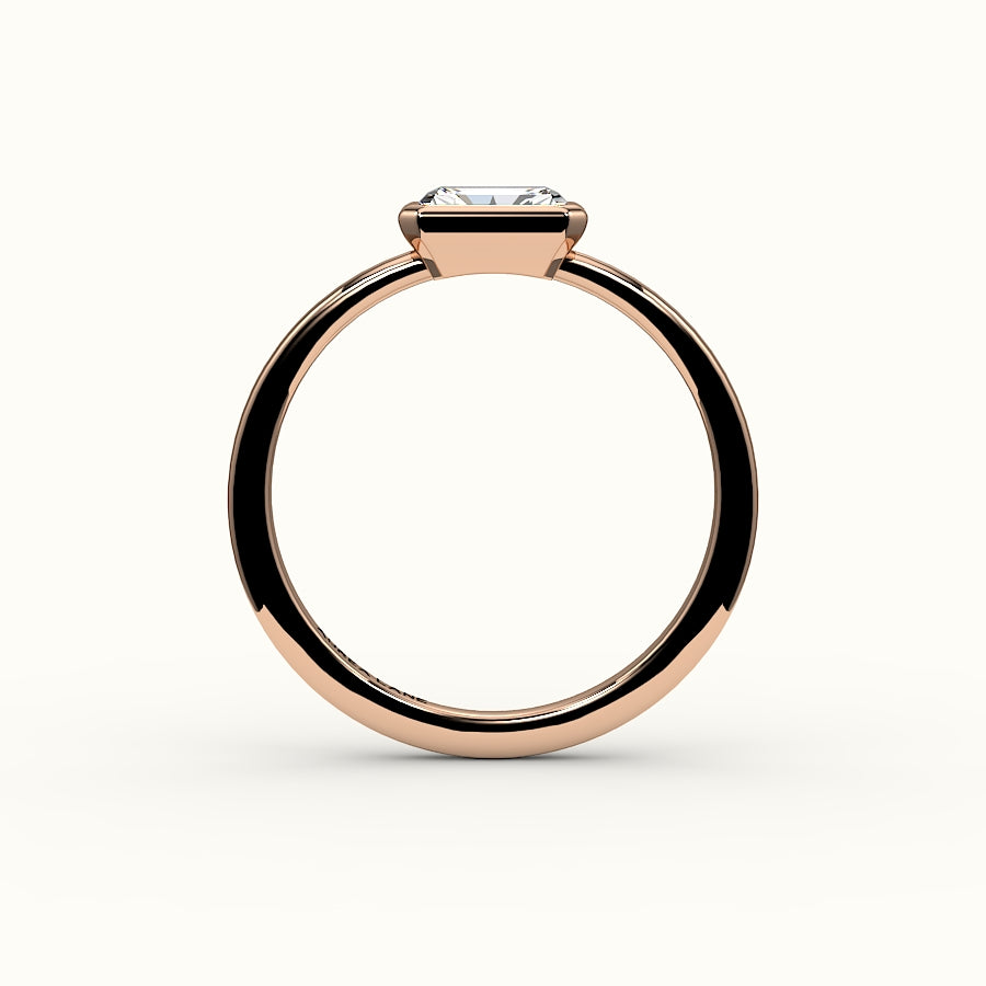 Engaste de anillo con corte radiante de este a oeste