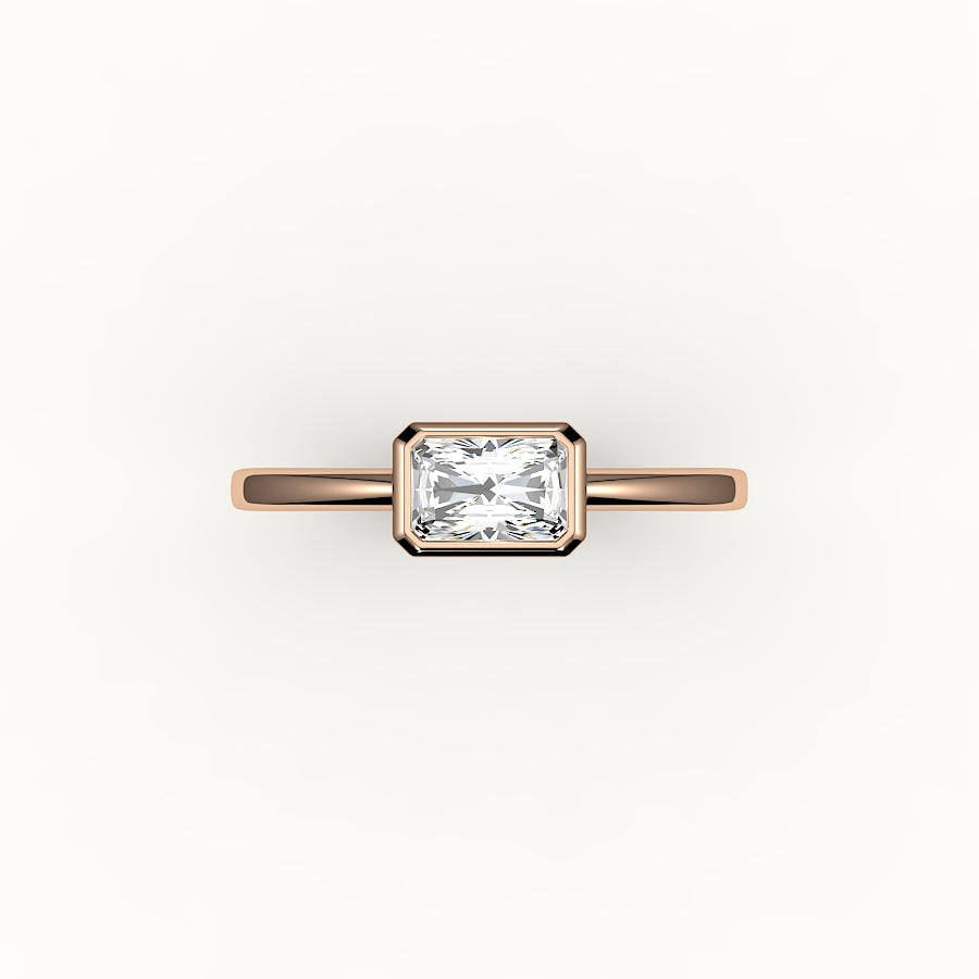 Engaste de anillo con corte radiante de este a oeste