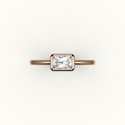 Engaste de anillo con corte radiante de este a oeste