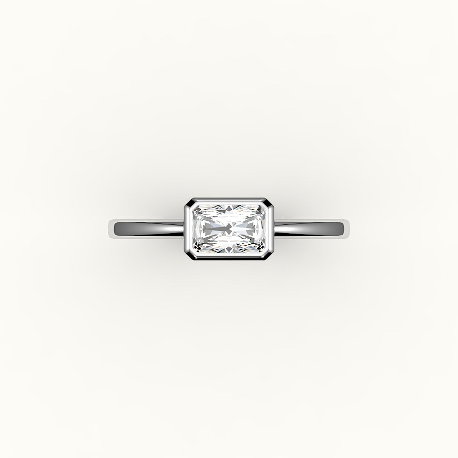 Engaste de anillo con corte radiante de este a oeste