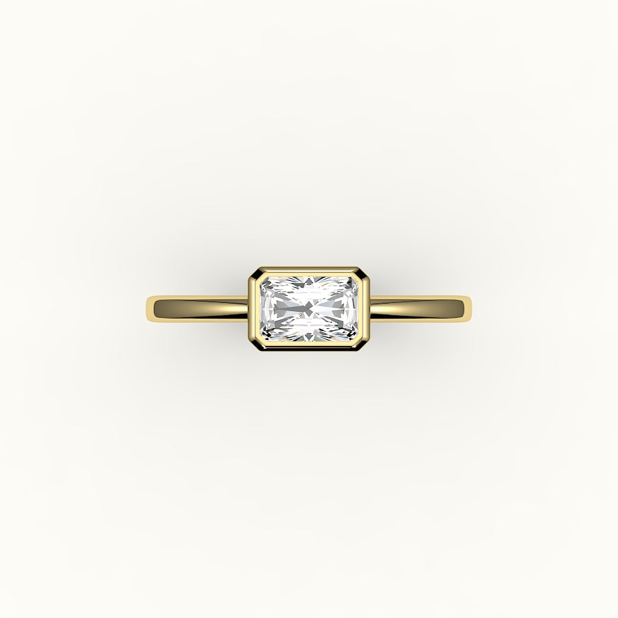 Engaste de anillo con corte radiante de este a oeste