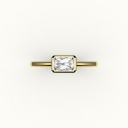 Engaste de anillo con corte radiante de este a oeste