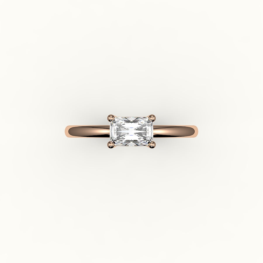 Engaste de anillo solitario de corte radiante este-oeste