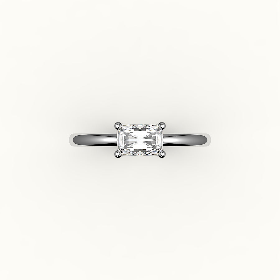 Engaste de anillo solitario de corte radiante este-oeste