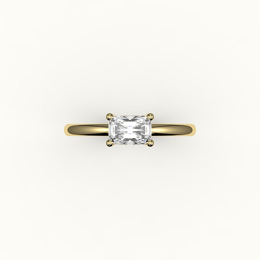 Engaste de anillo solitario de corte radiante este-oeste