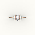 Elongated Cushion Cut Three-Stone Setting with Vertical Baguettes