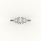Elongated Cushion Cut Three-Stone Setting with Vertical Baguettes