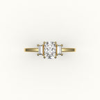 Elongated Cushion Cut Three-Stone Setting with Vertical Baguettes