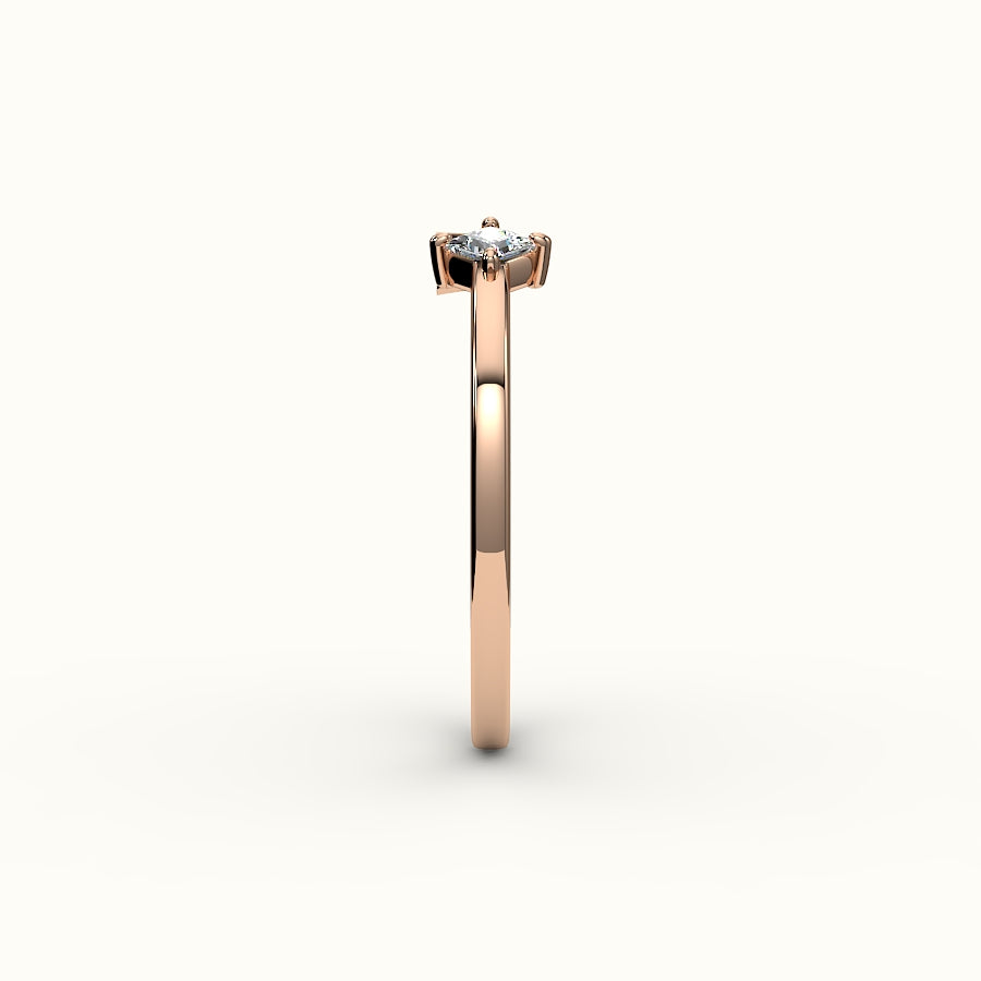 Anillo de diamantes y inicial de corte princesa con brújula