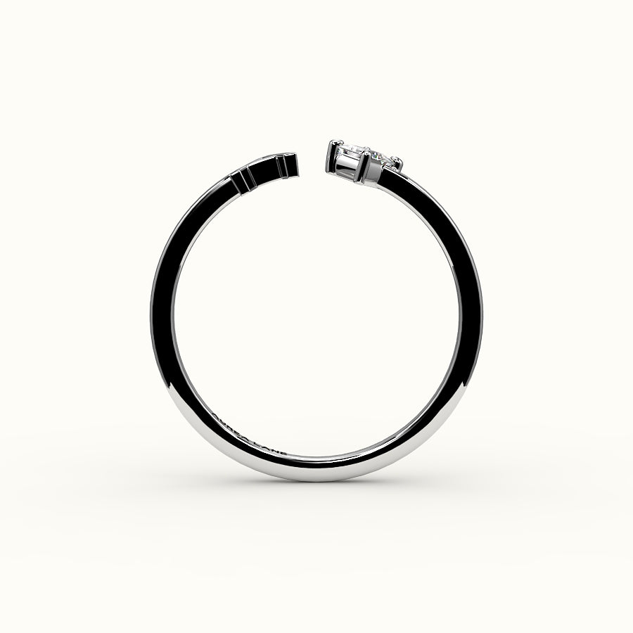 Anillo de diamantes y inicial de corte princesa con brújula