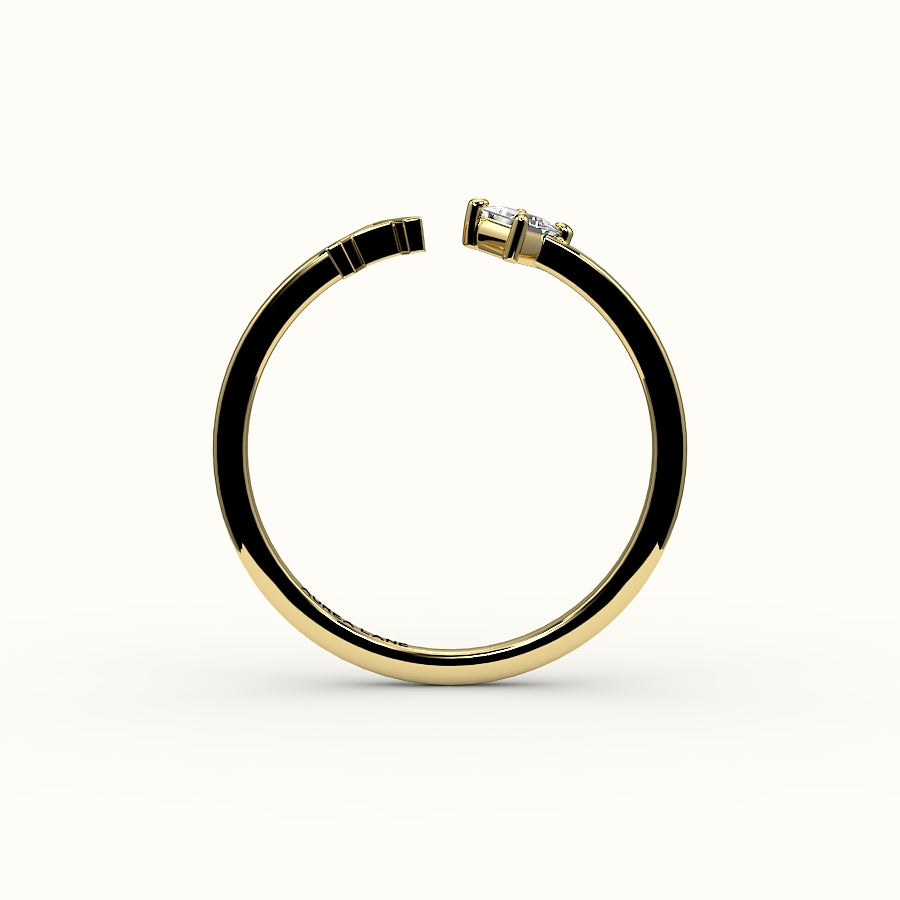 Anillo de diamantes y inicial de corte princesa con brújula