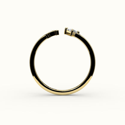 Anillo de diamantes y inicial de corte princesa con brújula