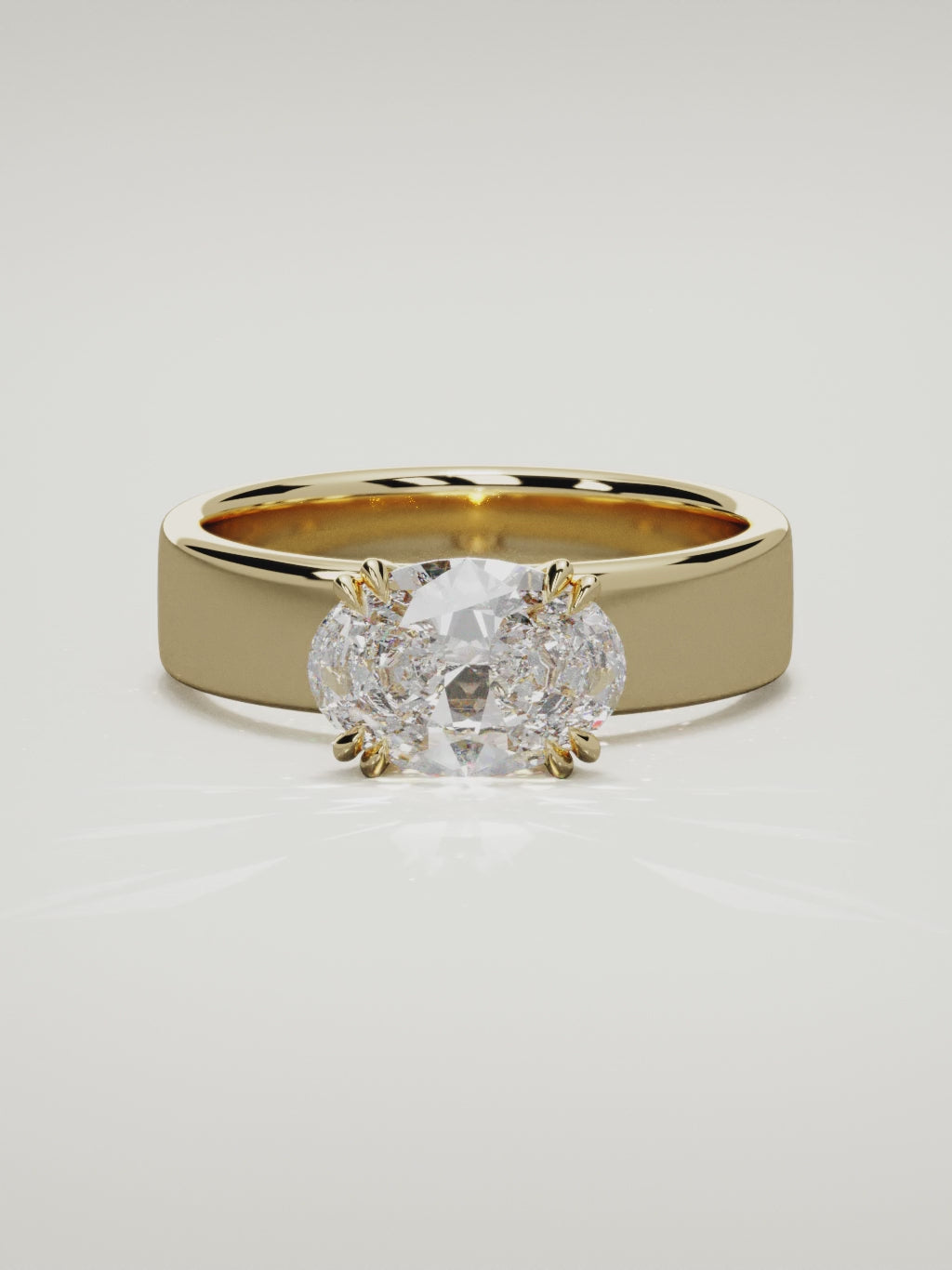 The Nova east-west oval lab-grown diamond solitaire in 14K yellow gold, 360 turntable video