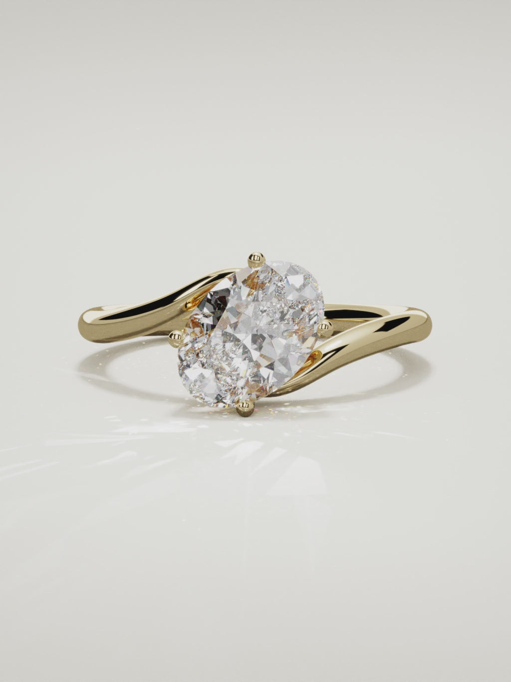 The Ola east-west oval lab-grown diamond solitaire in 14K yellow gold, 360 turntable video