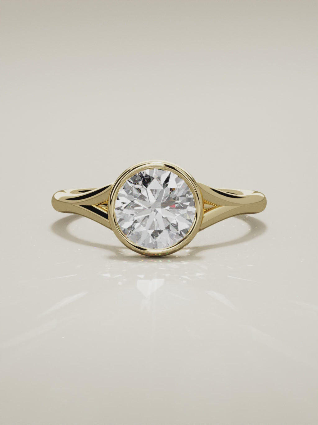 The Luna round lab-grown diamond solitaire in 14K yellow gold, 360 turntable video