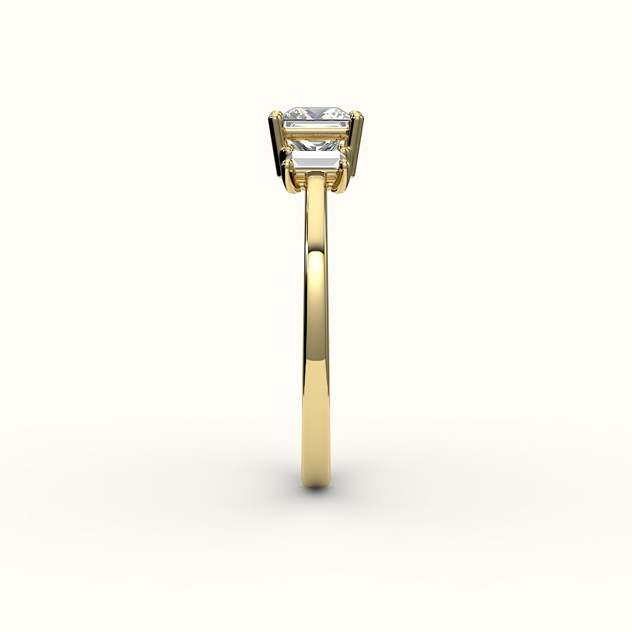 Princess Cut Three-Stone Setting with Vertical Baguettes