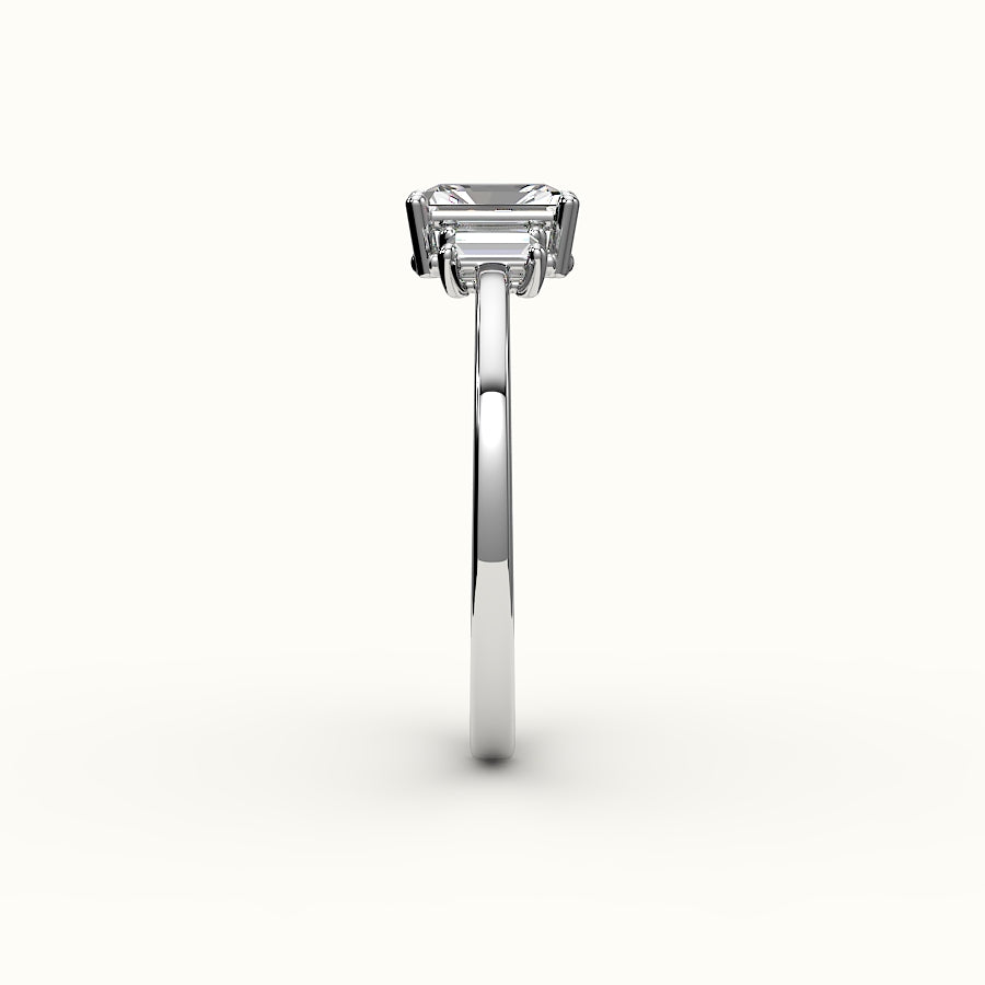 Radiant Cut Three-Stone Setting with Vertical Baguettes