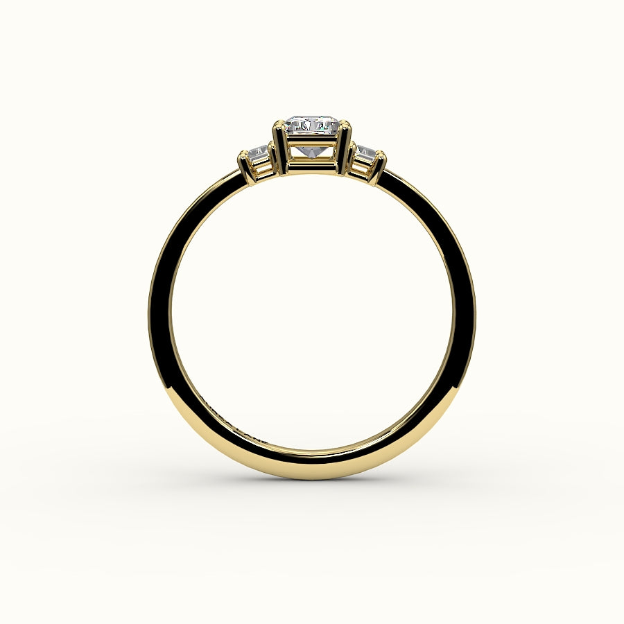 Radiant Cut Three-Stone Setting with Vertical Baguettes