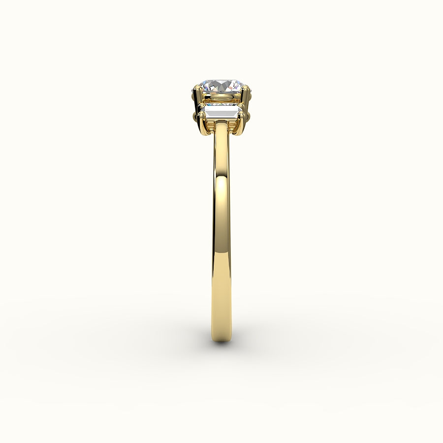 Round Cut Three-Stone Setting with Vertical Baguettes