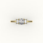 Round Cut Three-Stone Setting with Vertical Baguettes